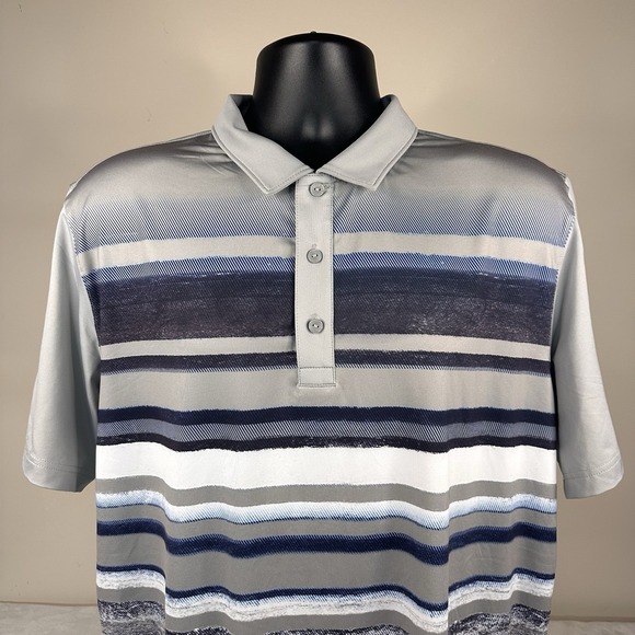 Puma Other - Puma Golf PWR Cool Polo Mens Large Grey With Stripes Short Sleeve Stretch EUC